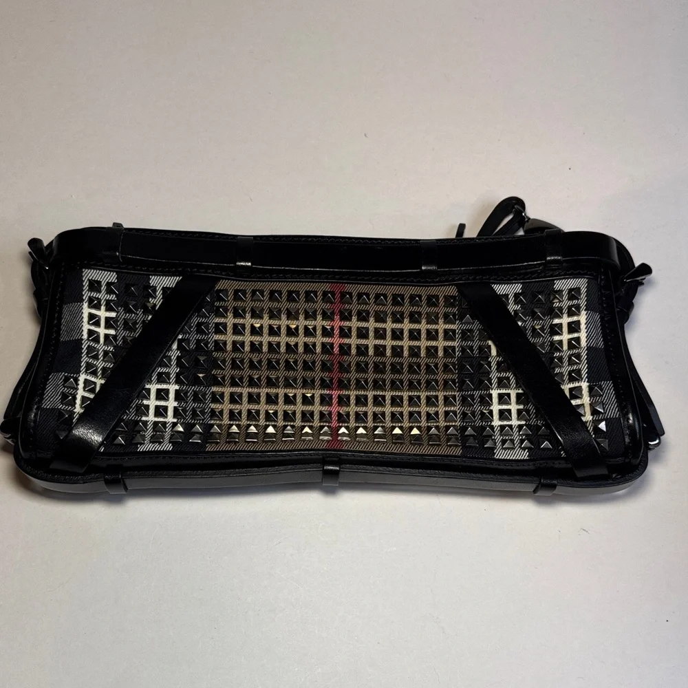 Burberry Prorsum Studded House Check Clutch with Wristlet Strap